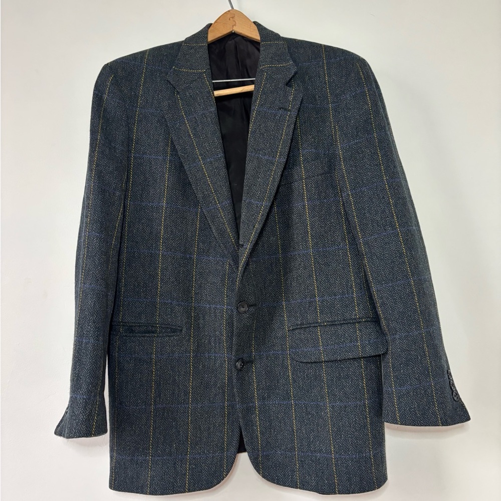 VTG Eddie Bauer Blazer Men 39R  Blue Green Herringbone Lambswool USA 3 Button